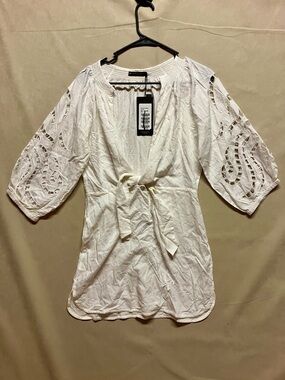 NWT Vix Paula Hermanny Alice Chemise Shirt White Small Beach Cover Up READ